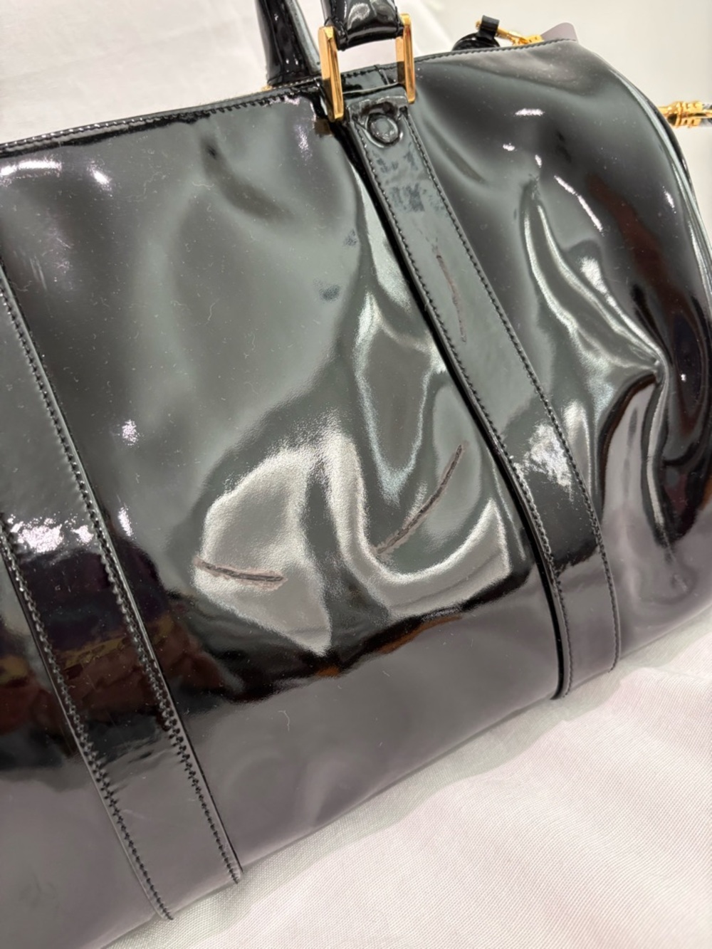 Authentic Chanel Patent Leather Bowler travel  Bag with certificate black Boston - Picture 5 of 16